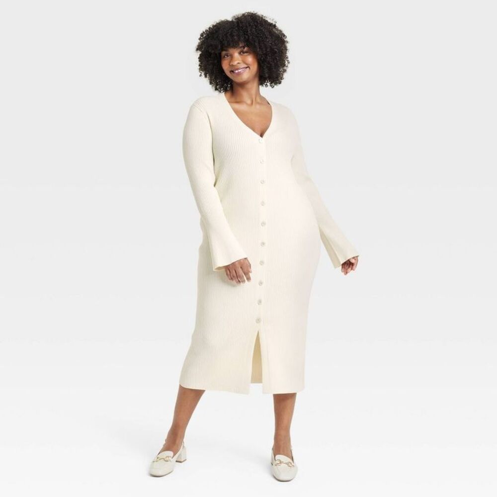 a new day Cream Button-Down Strapless Dress